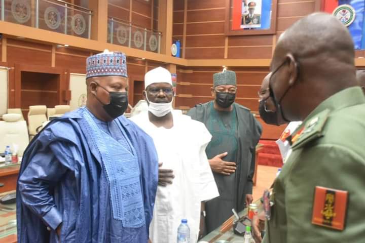 Zulum, Borno Senators meet Defence Chief in Abuja